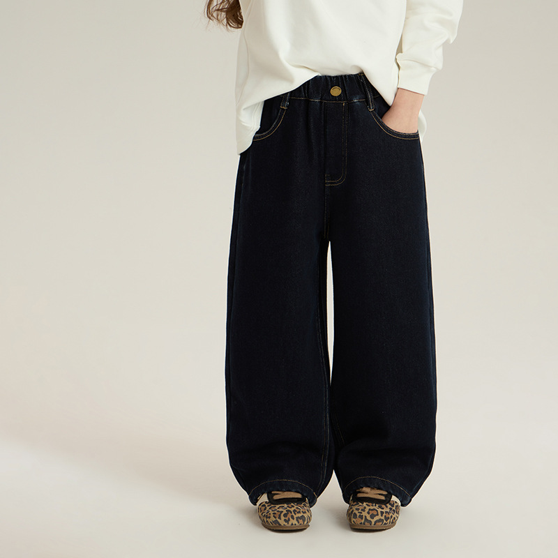 【新款】女童复合奥粒绒牛仔裤冬儿童加绒保暖弯刀裤25H017