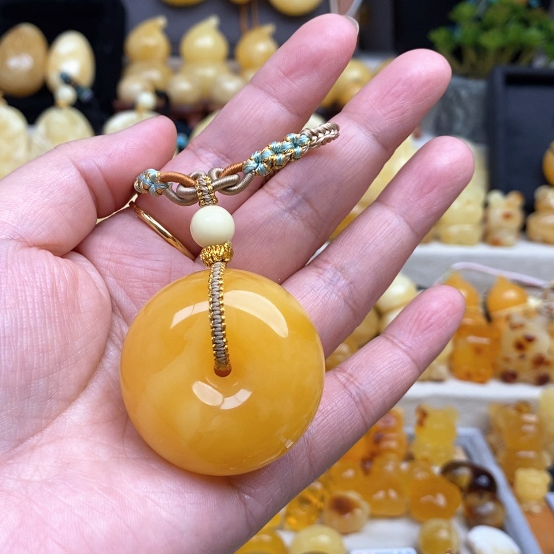 琥珀套链未镶嵌天然焦皮料蜜蜡平安扣吊坠