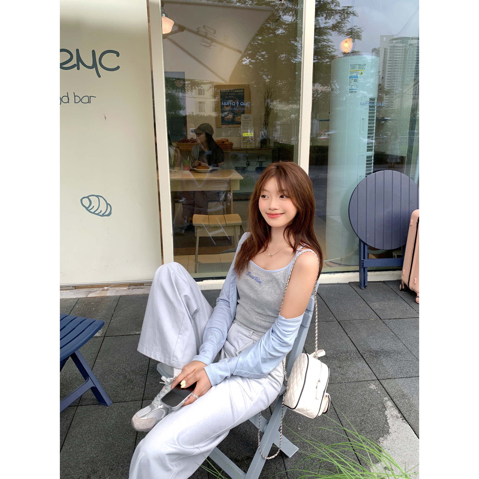 切糕自制【清爽海盐】小个子秋季女时尚百搭吊带开衫天丝套装