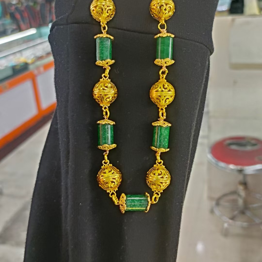 纯铜锆石项链 藏式饰品民族风清新绿色项链手工发邮政藏装搭配