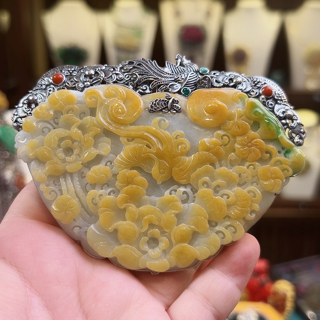 翡翠颈饰银S925镶嵌古风