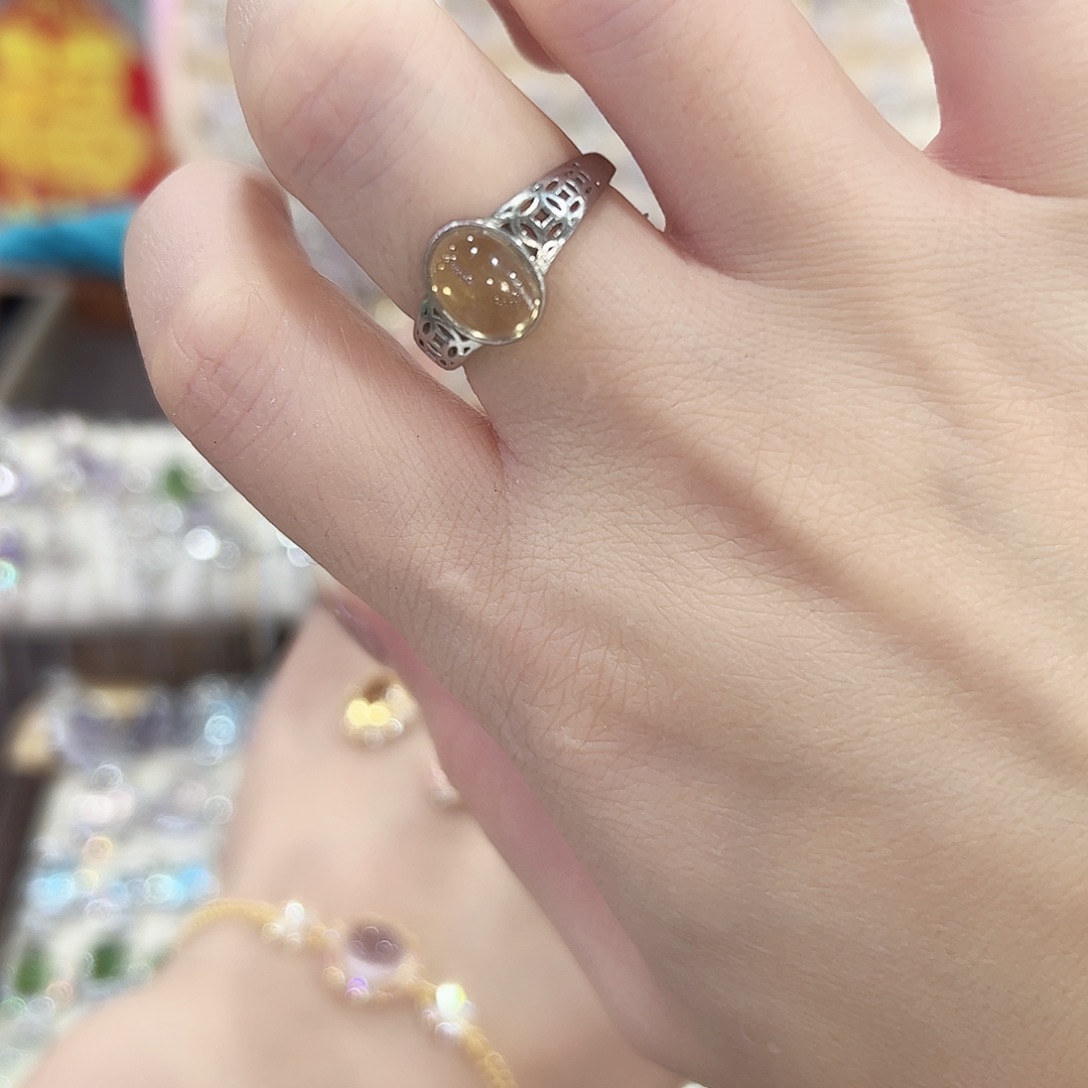 黄晶戒指银S925镶嵌