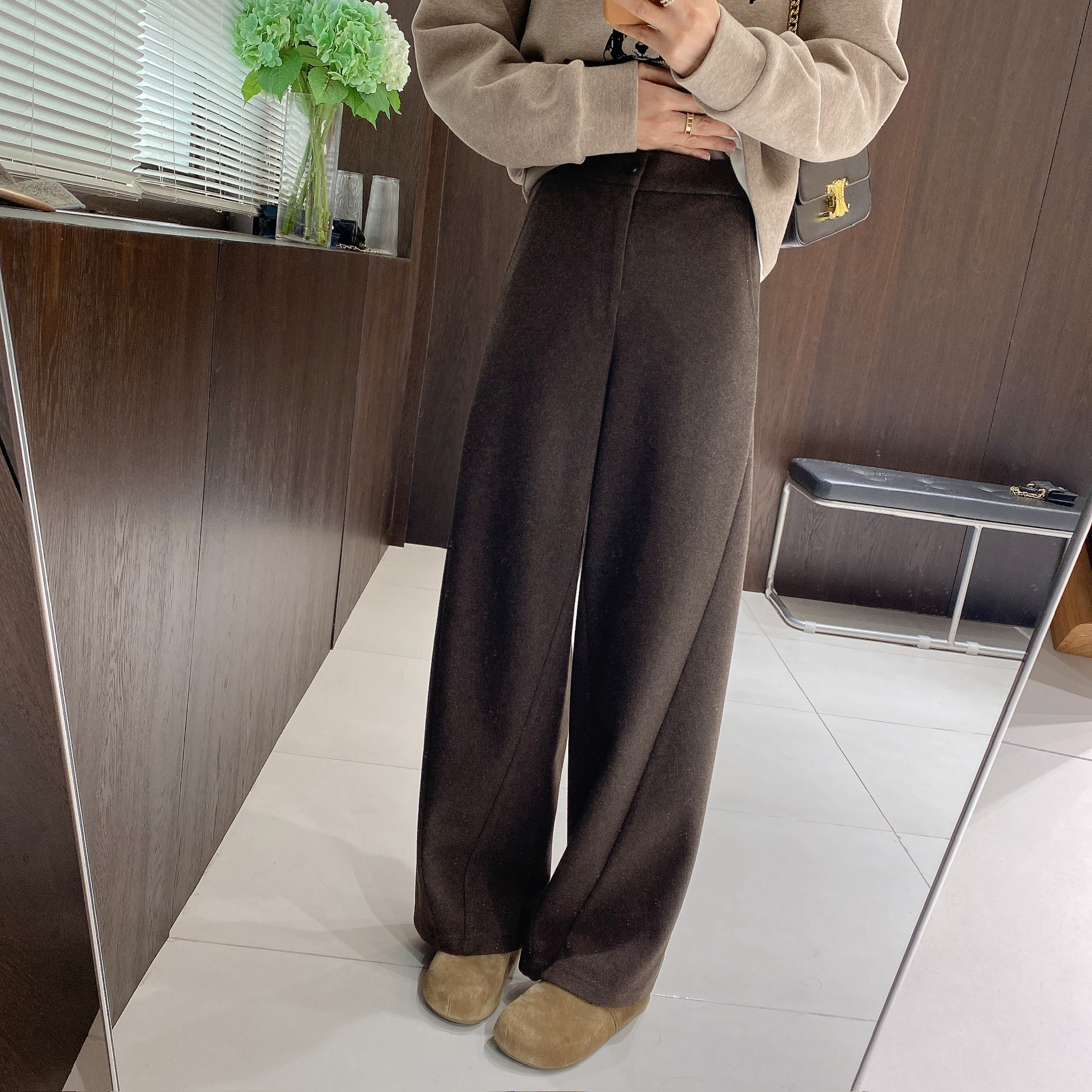 IMFLY金小金自制女装 加绒休闲裤DYK2892老钱风加绒保暖直筒长裤