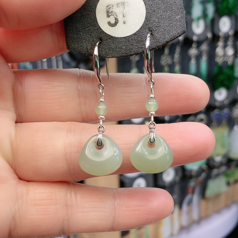 【闪购商品】和田玉耳饰银S925镶嵌精美