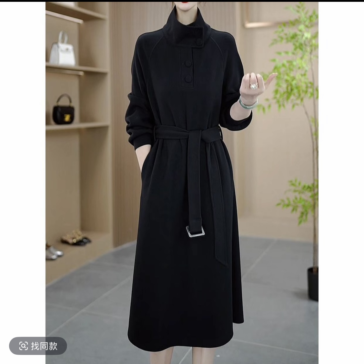 C828黑色中长款秋冬新款时尚气质高级感轻奢妈妈品牌长袖女连衣裙