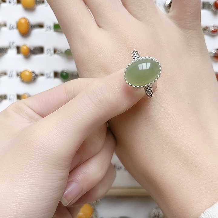 和田玉戒指银S925镶嵌925