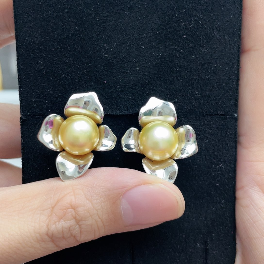 海水珍珠耳饰银S925镶嵌