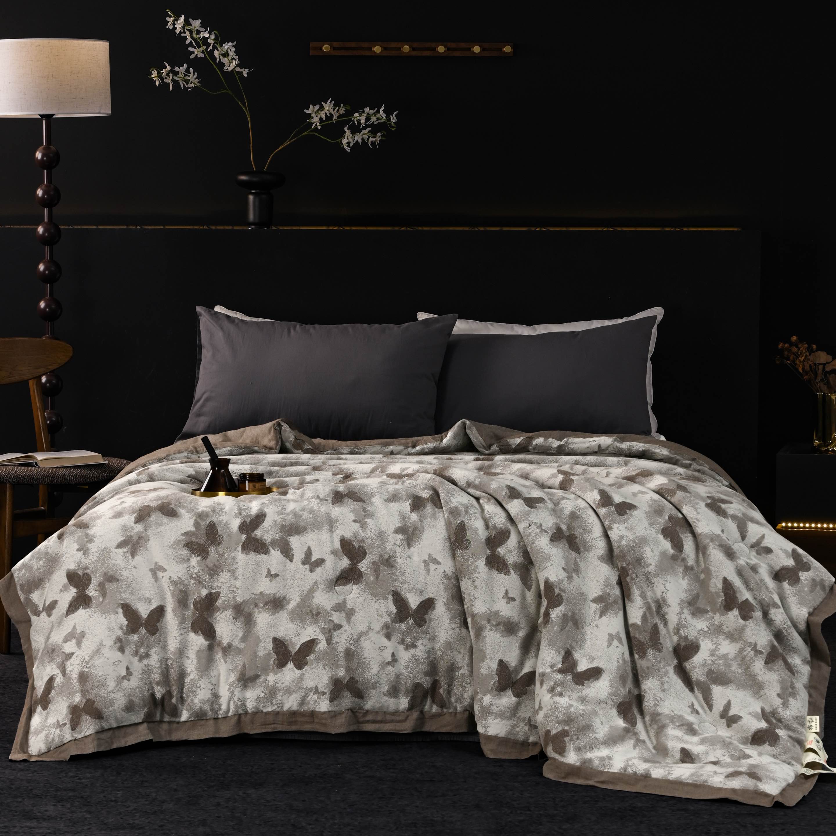 被子【蝴蝶浅梦 棕色】2X2.3米 纯棉全棉 亲肤柔软 双层纱双人被子