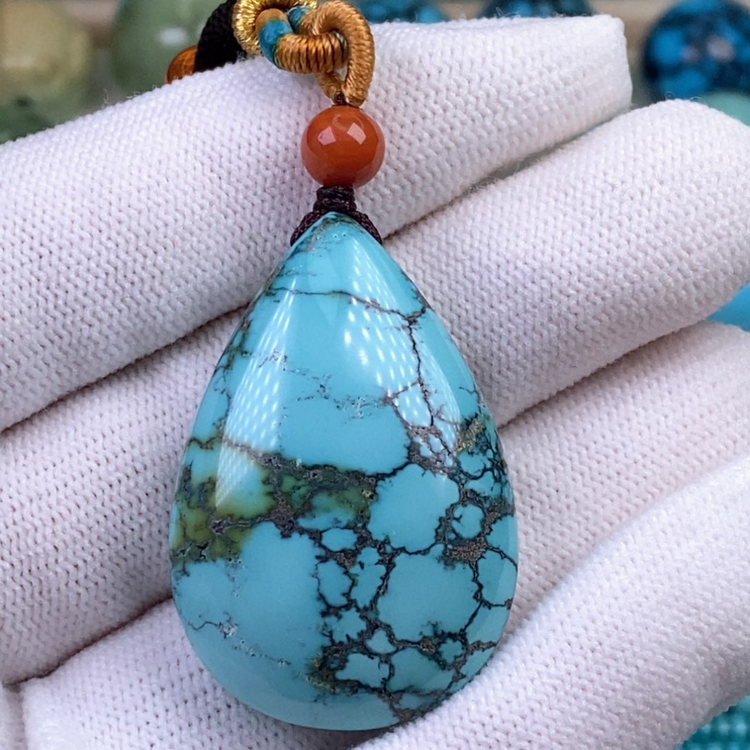 绿松石水草纹水滴吊坠未镶嵌