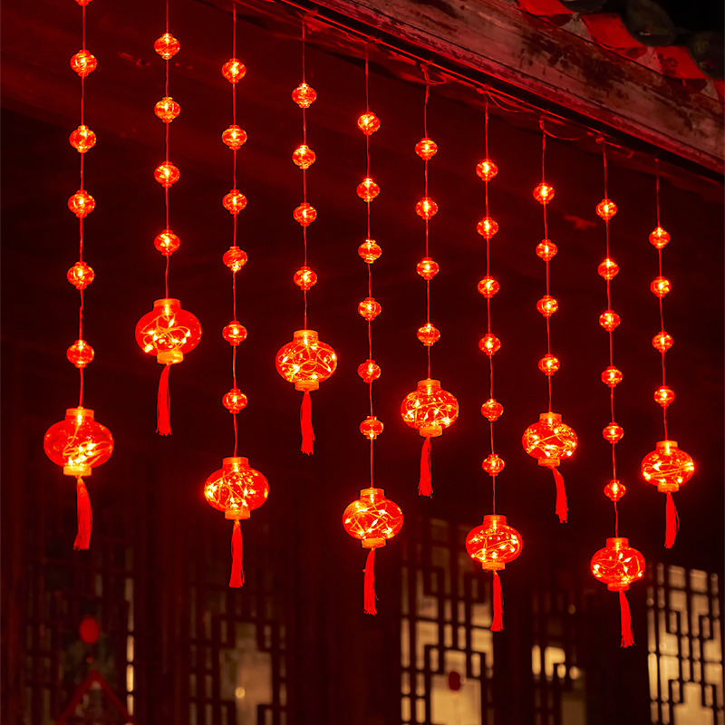 LED新年大红灯笼装饰灯家用春节节日布置氛围窗帘灯