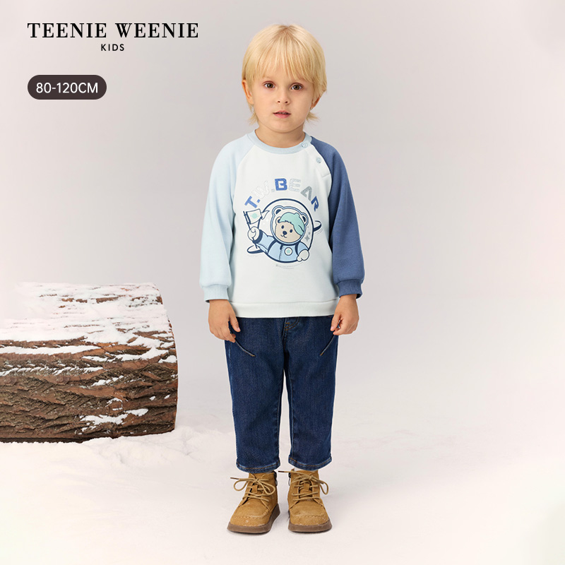TeenieWeenieBaby小熊童装25银狐绒撞色插肩袖卫衣T0MW254V23A