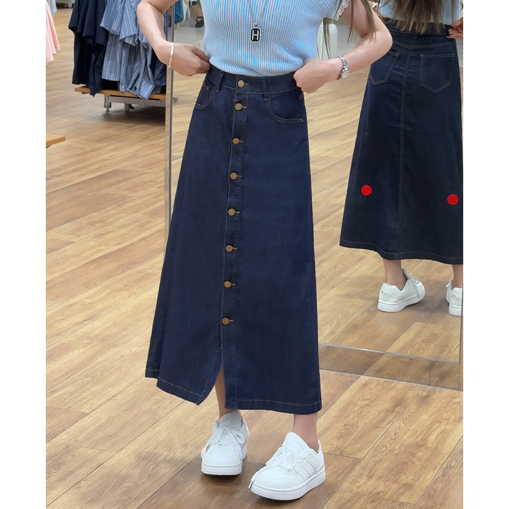 0681牛仔半身裙女夏季2025新款a字裙子薄款中长款赫本风牛仔裙子