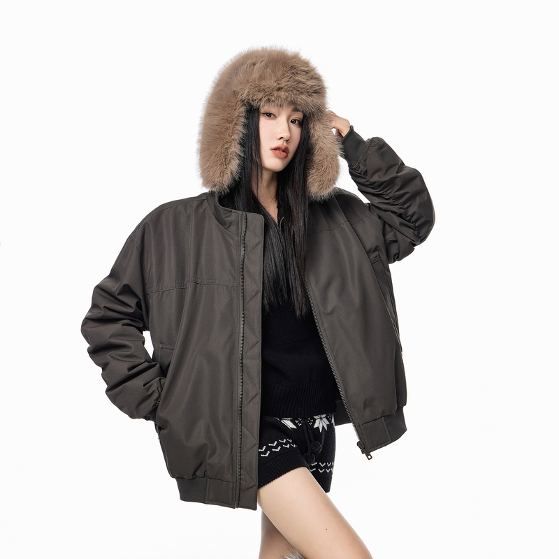 ICH MODE美式复古立领羽绒服女冬季外套