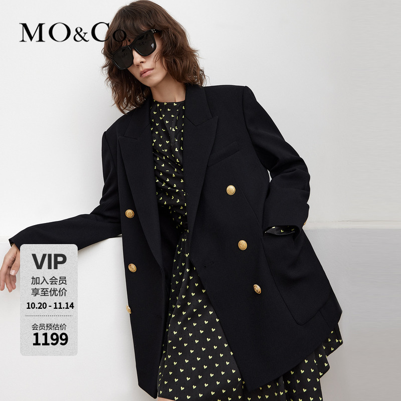 MOCO复古双排金扣宽肩宽松时尚西装外套JK服时尚女MBB3BLAT01