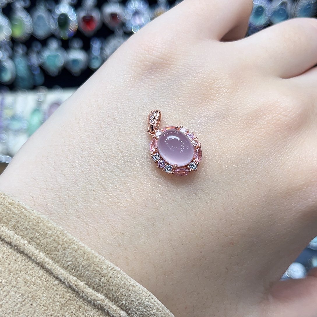 萤石银S925镶嵌吊坠玫瑰金