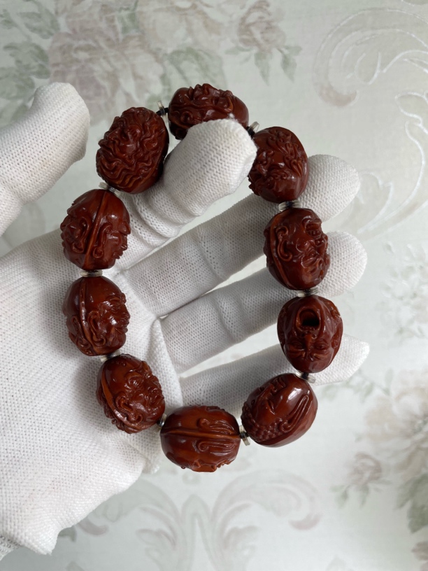 橄榄核雕刻十八罗汉手串双面