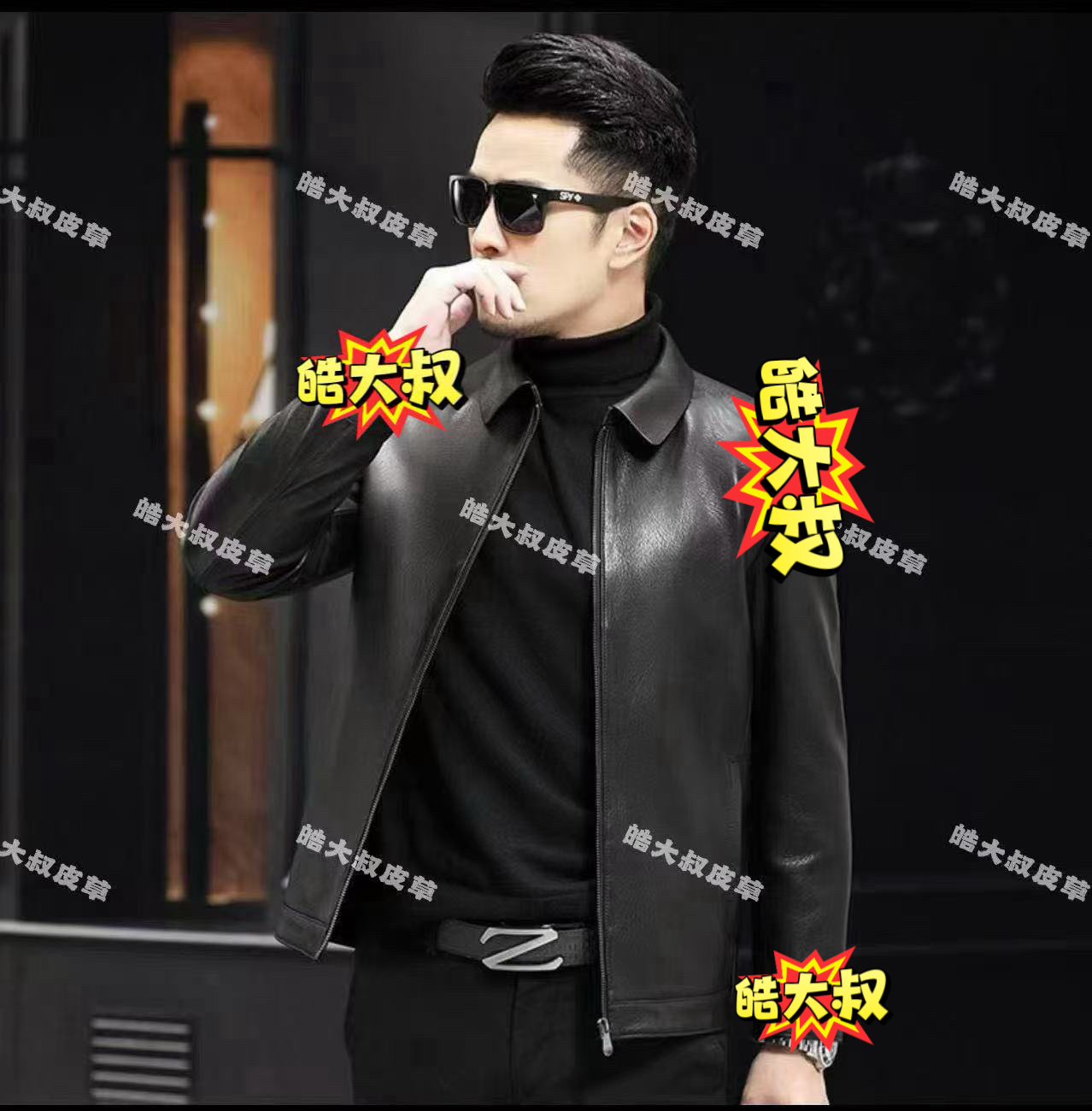 男士黑色商务短款春秋，秋冬净版小牛皮-百搭休闲翻领夹克（绅士款）