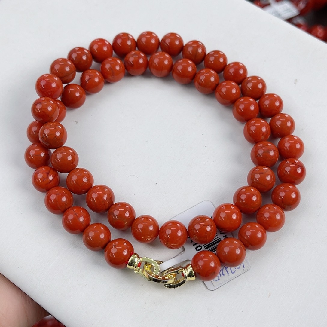 南红玛瑙合金瓦西柿子红火焰满肉女神链8mm