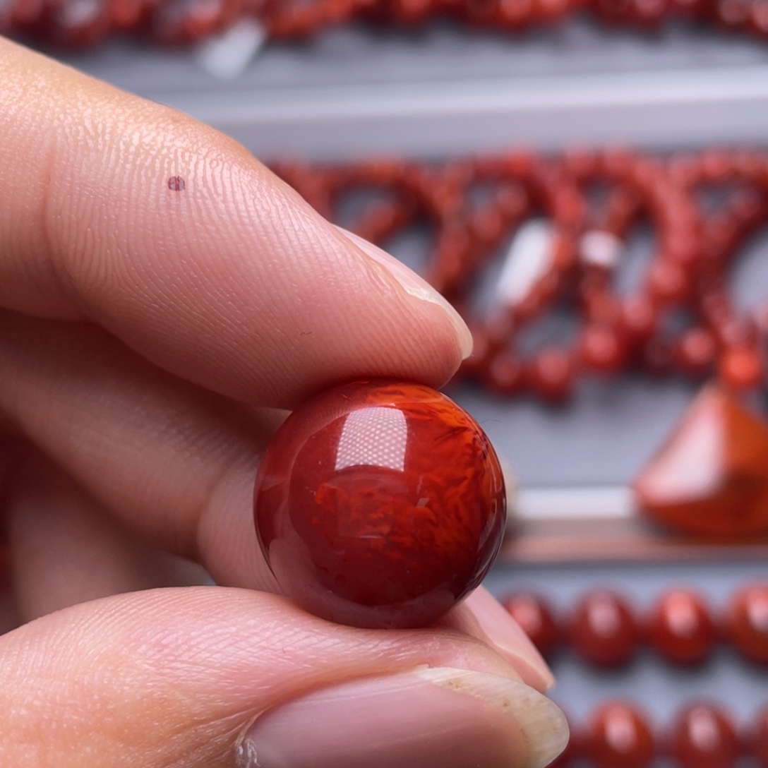 绝***南红玛瑙未镶嵌南红玉石16.5mm瓦西牛血火焰纹单珠