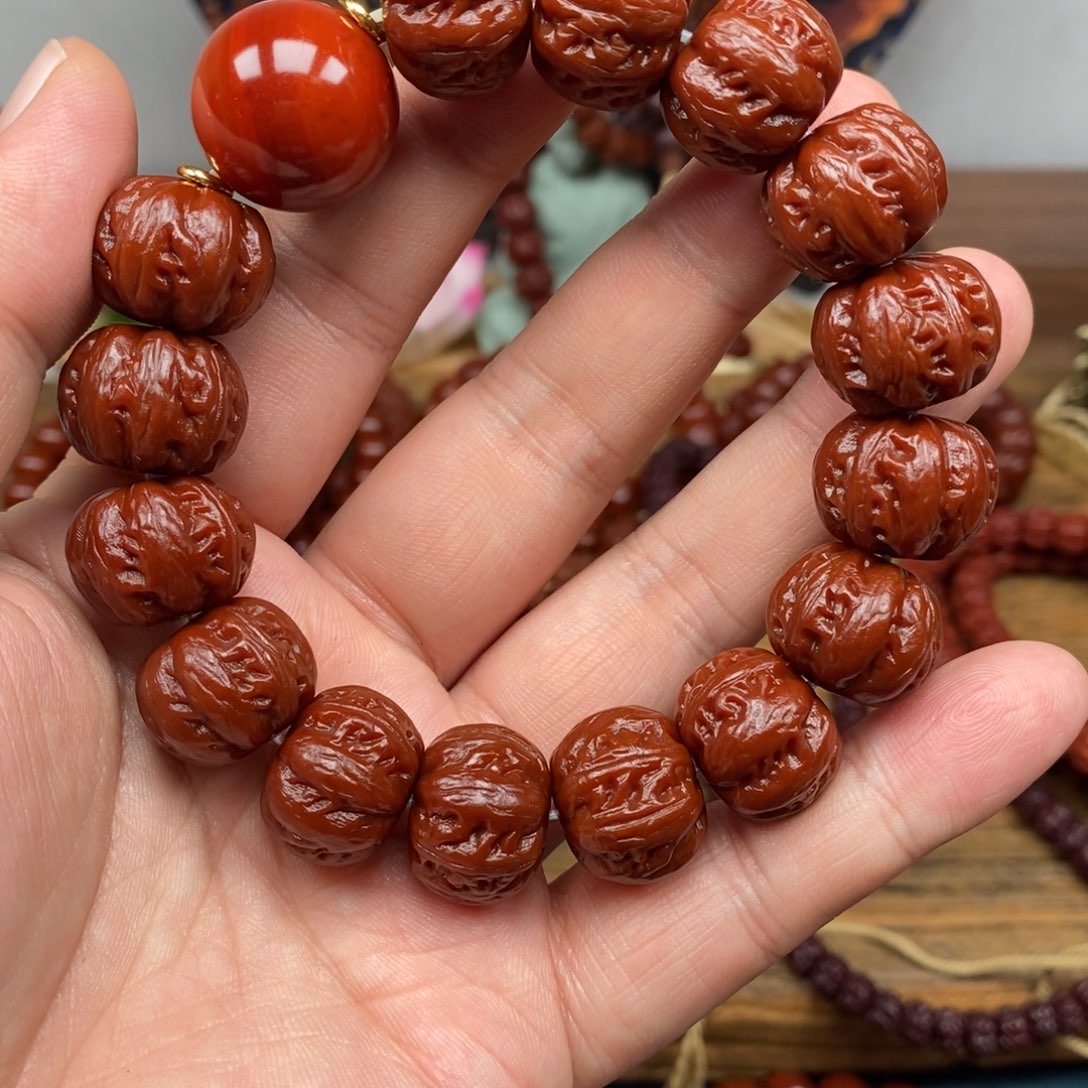 猴头核桃吊坠空*龙纹京八楞18加红