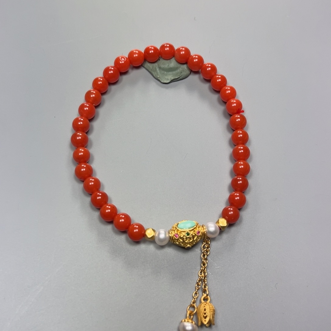 南红玛瑙DIY 手串银S925镀金镶嵌