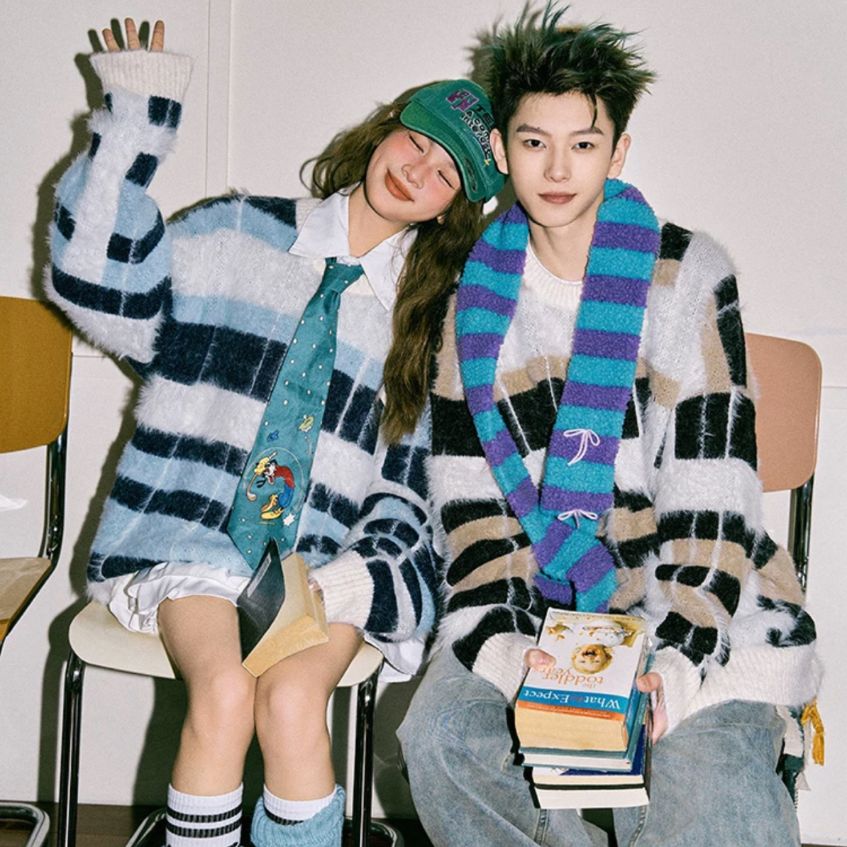 F21#某宝1张多！重磅仿貂毛秋冬高级感毛衣情侣外套圆领撞色条纹