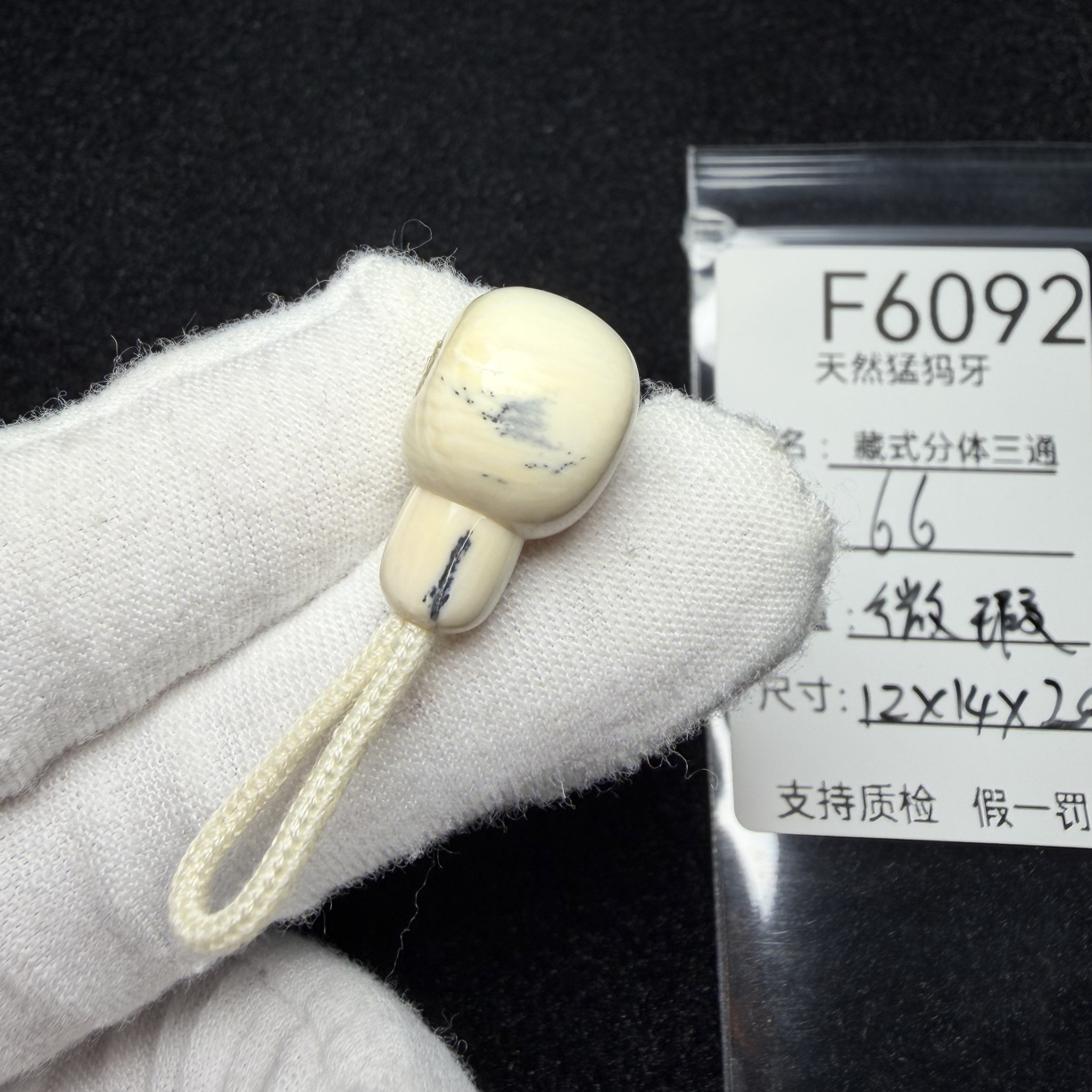 F6092猛犸象牙特色藏式分体三通胖墩分体12*14*20mm冰料瑕疵特价