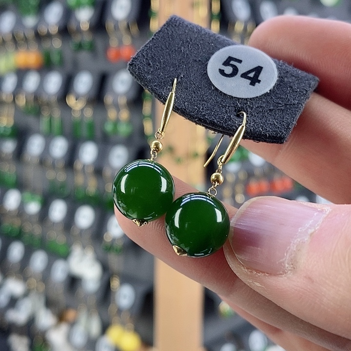 和田玉18K金镶嵌耳饰