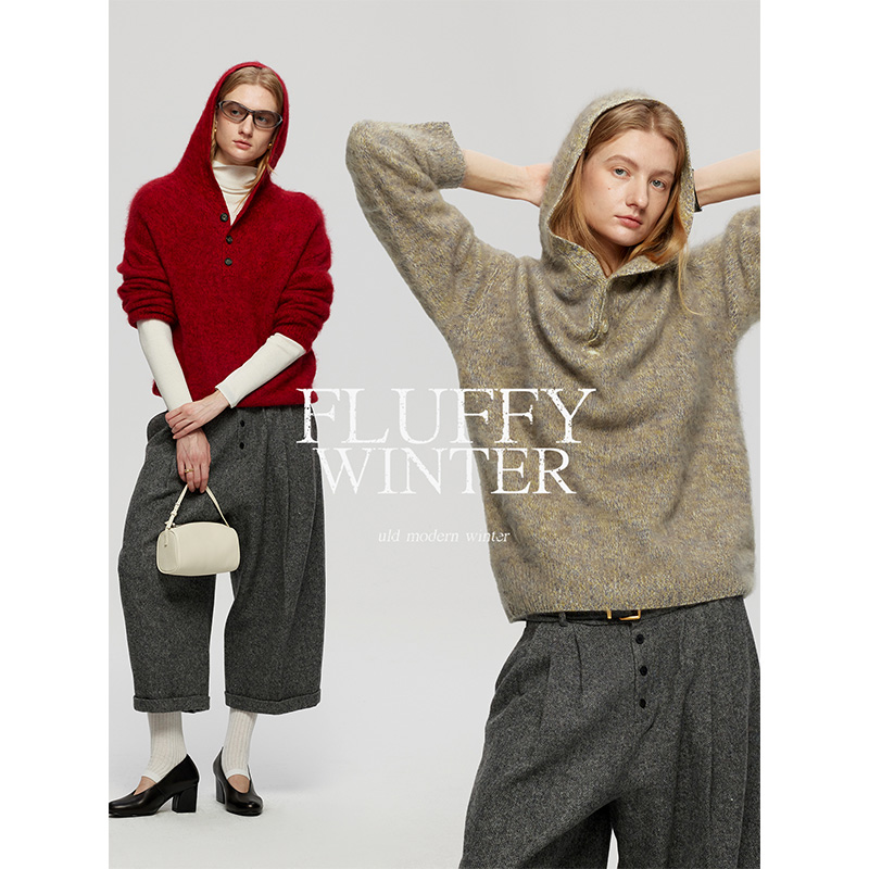 ULD/中古油画朦胧纱手工混纱调色拉绒100美利奴绵羊毛绒绒感帽衫