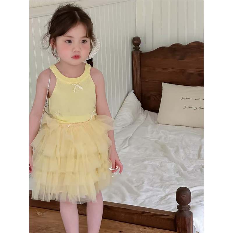 【本妈】2025夏“黄油奶盖”女童上衣+蛋糕半身裙T25191 29‘9’