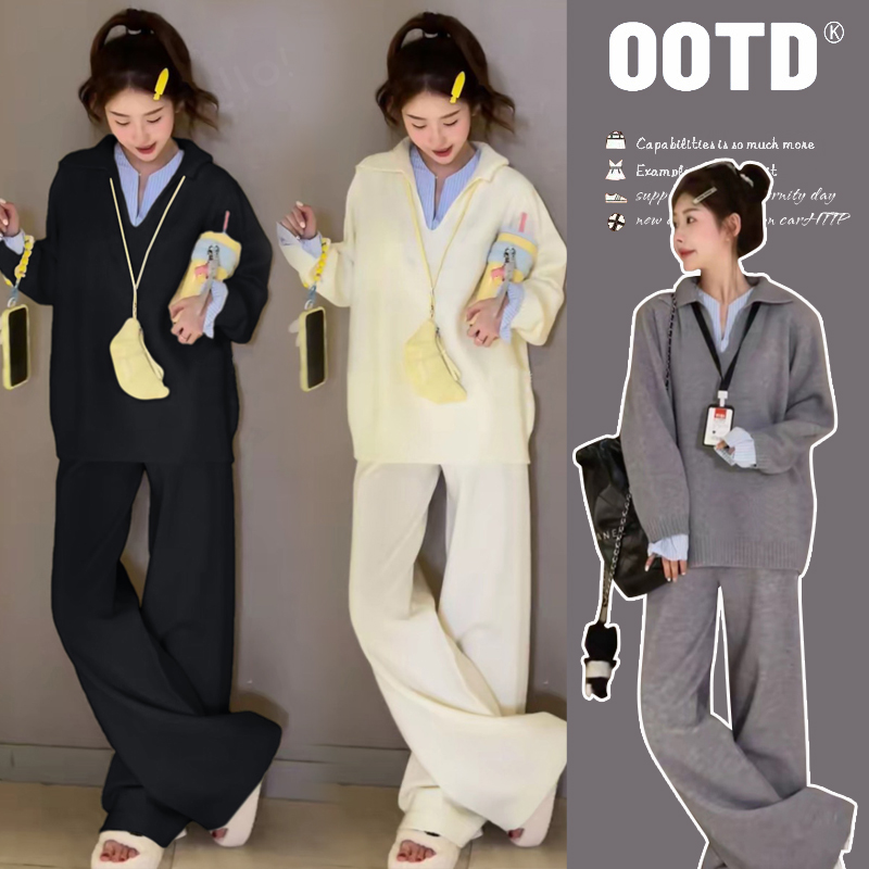 孕妇套装2025年新款秋冬衬衣假两件拼接时尚毛衣休闲款时尚显瘦