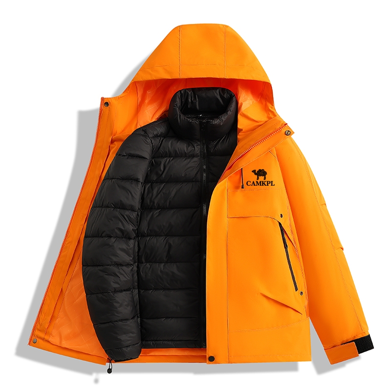 骆鸵凯乐冬季男士户外加棉保暖情侣冲锋衣休闲保暖三合一棉服外套