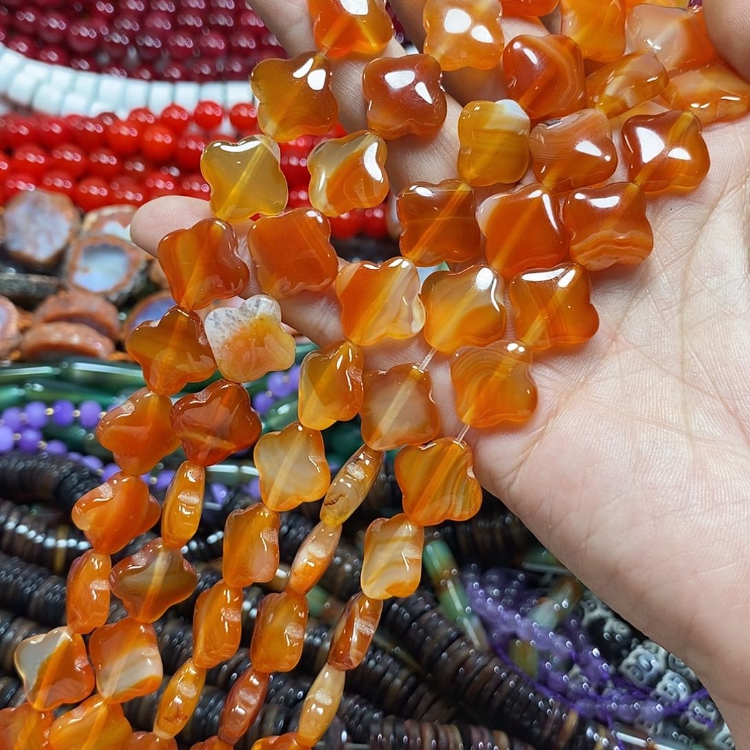 玛瑙/玉髓未镶嵌珠宝半成品玛瑙四叶花一条卡16mm