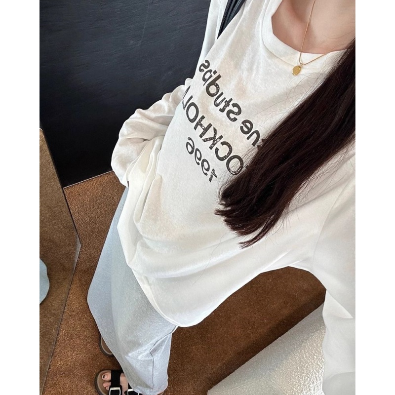 美式复古字母印花防晒罩衫女春夏季薄款圆领宽松休闲百搭长袖上衣