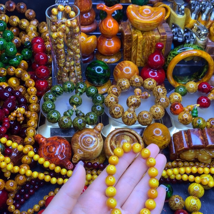 松木琥珀木高油文玩手串