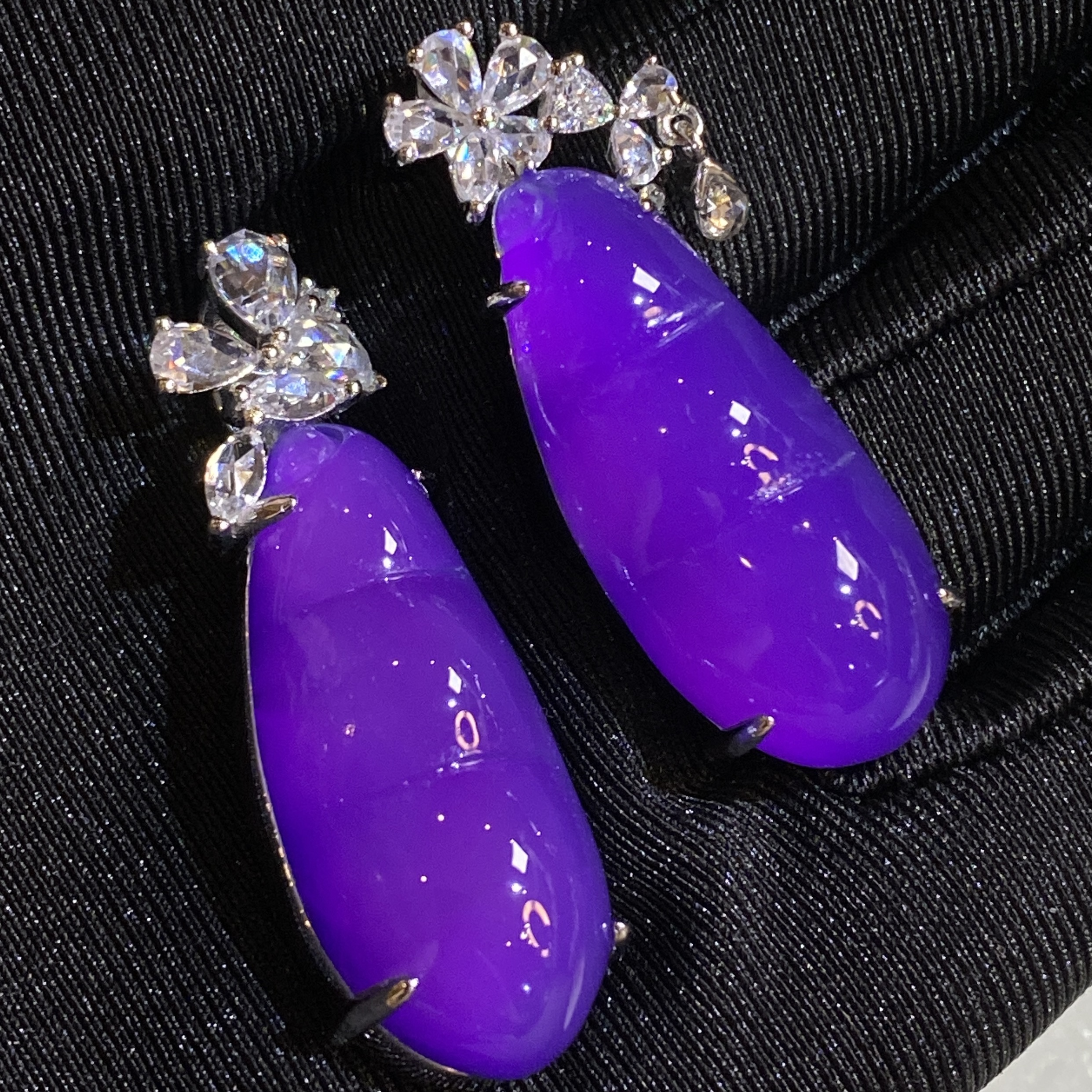 吊坠925银锆石 垫色紫色手工雕刻福豆吊坠设计款显白气质贵气女款