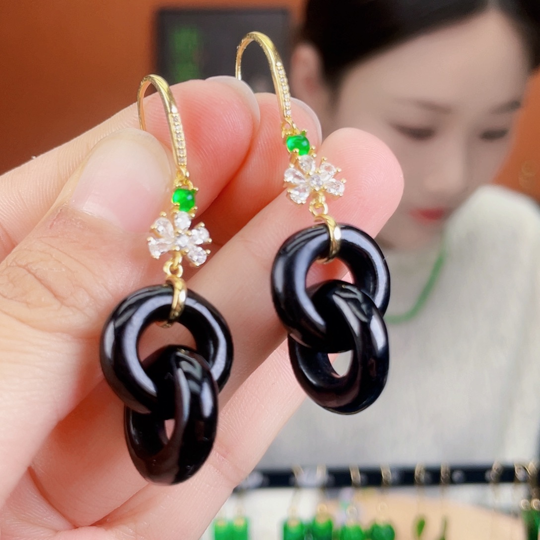 翡翠银S925镶嵌耳饰