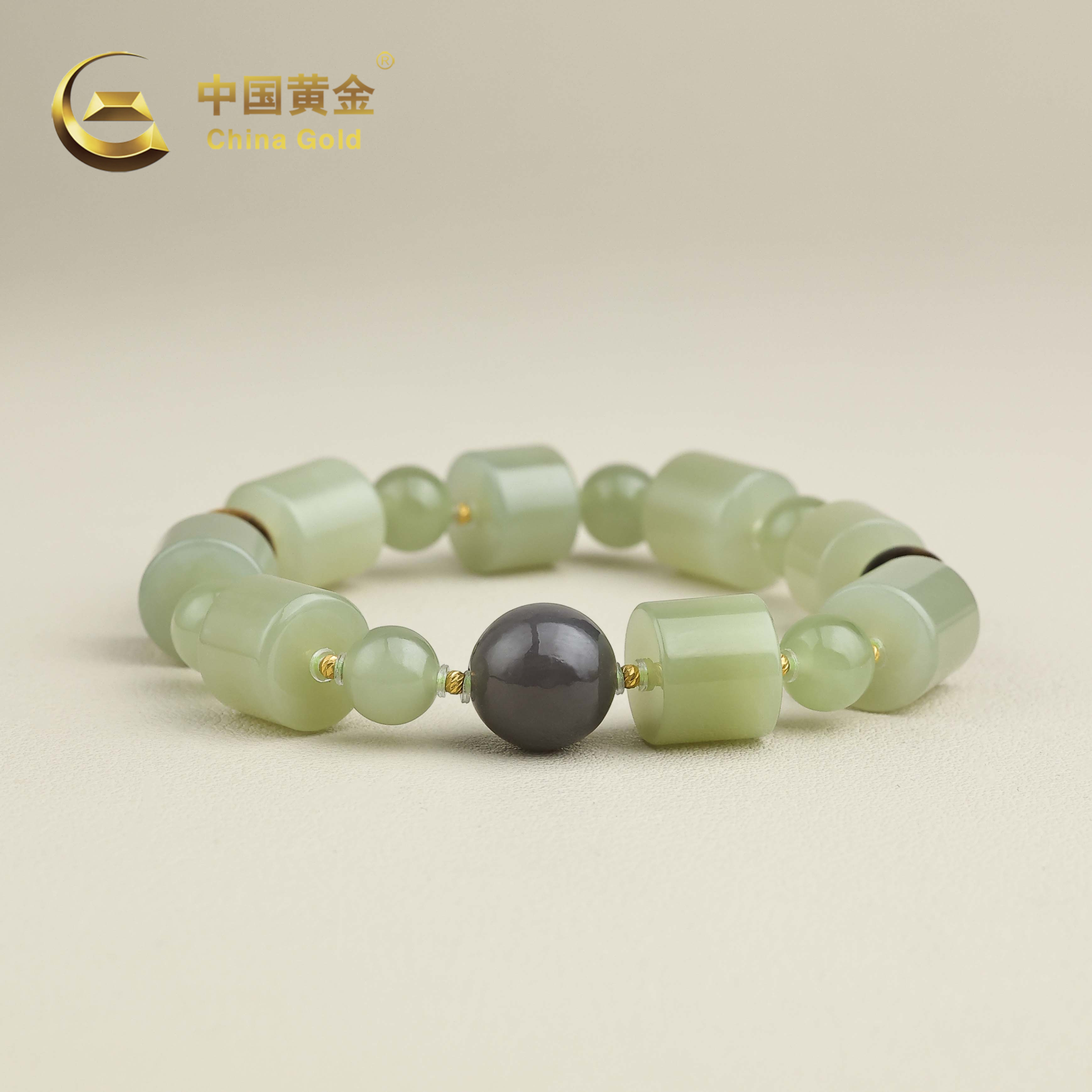  【中国黄金】思矜 | 和田玉*手串*18K金镶嵌-S4869-Y
