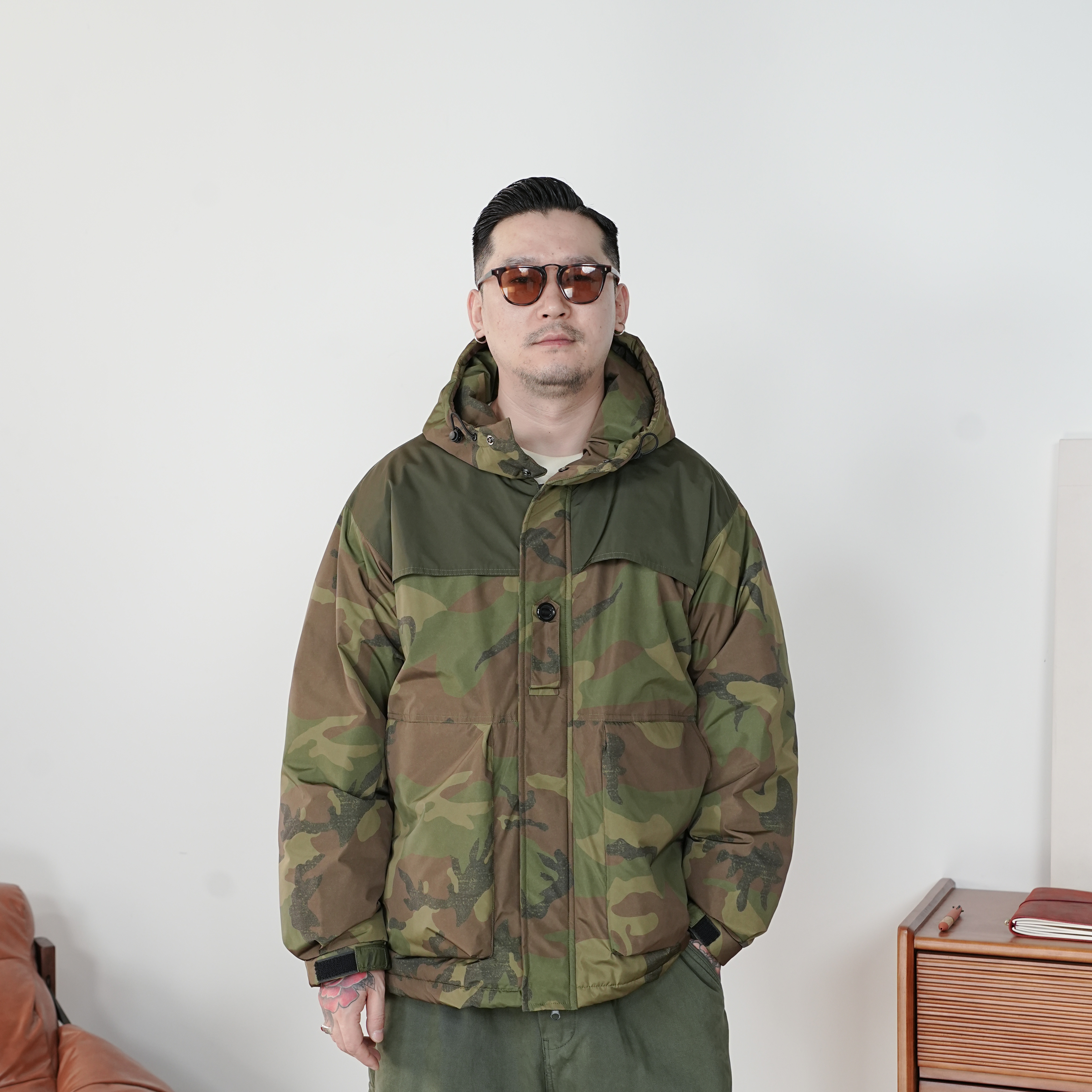 25FW秋冬季迷彩工装羽绒服休闲连帽宽松户外羽绒服美式复古街头风