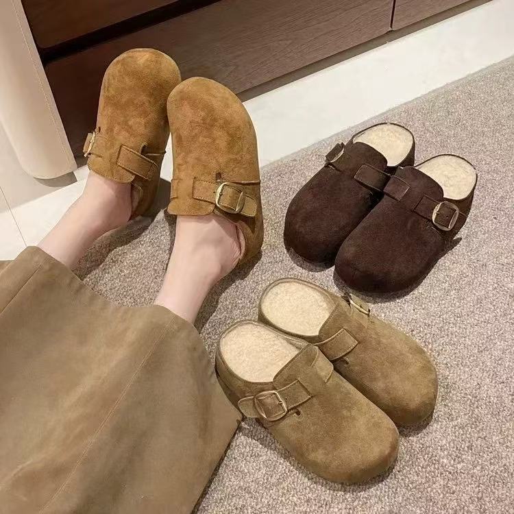 秋冬休闲款法式拖鞋女新款配裙子包头拖鞋J001M(加绒)