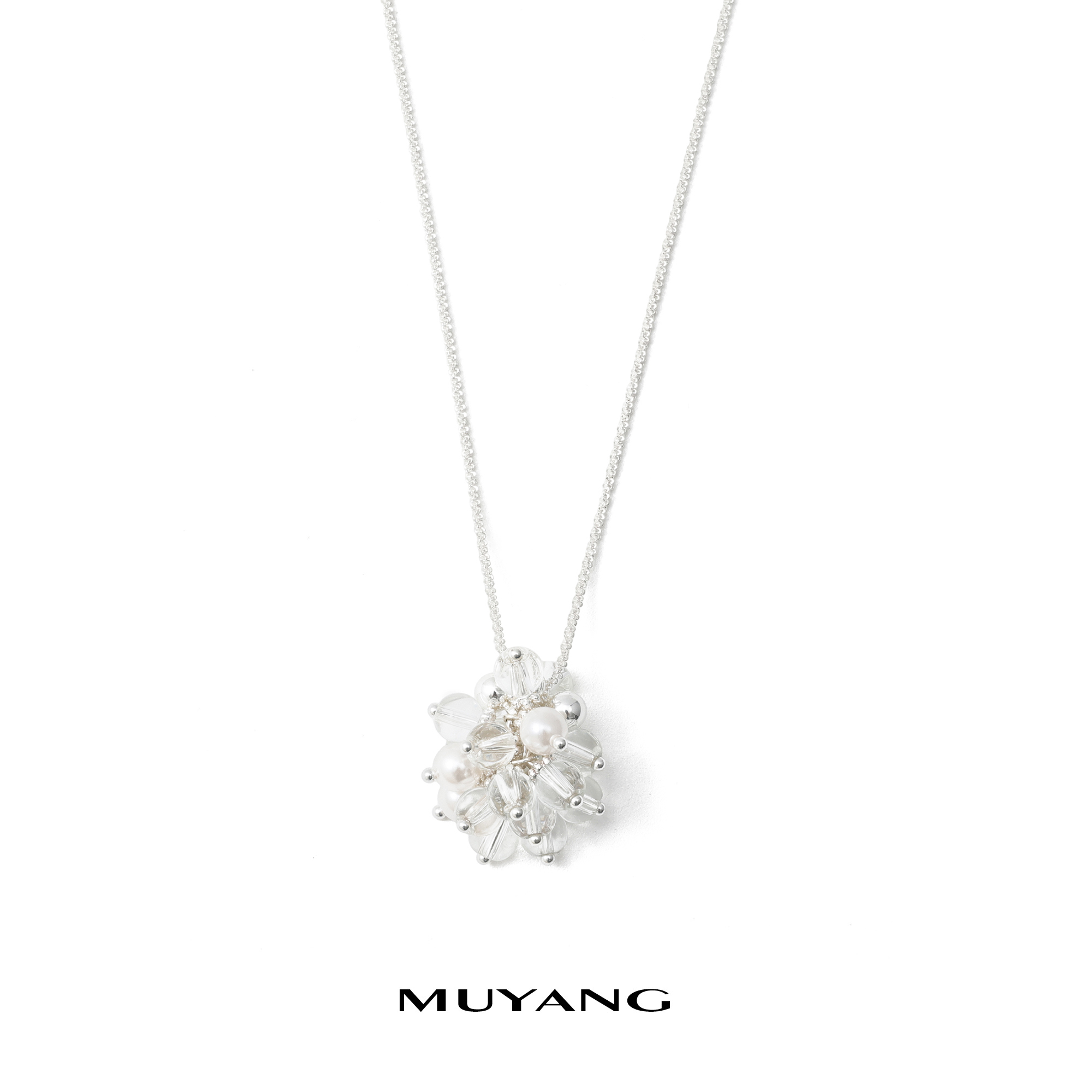 muyang/慕阳 铜合金琉璃项链 气质白色轻奢手工精致雪绒项链银