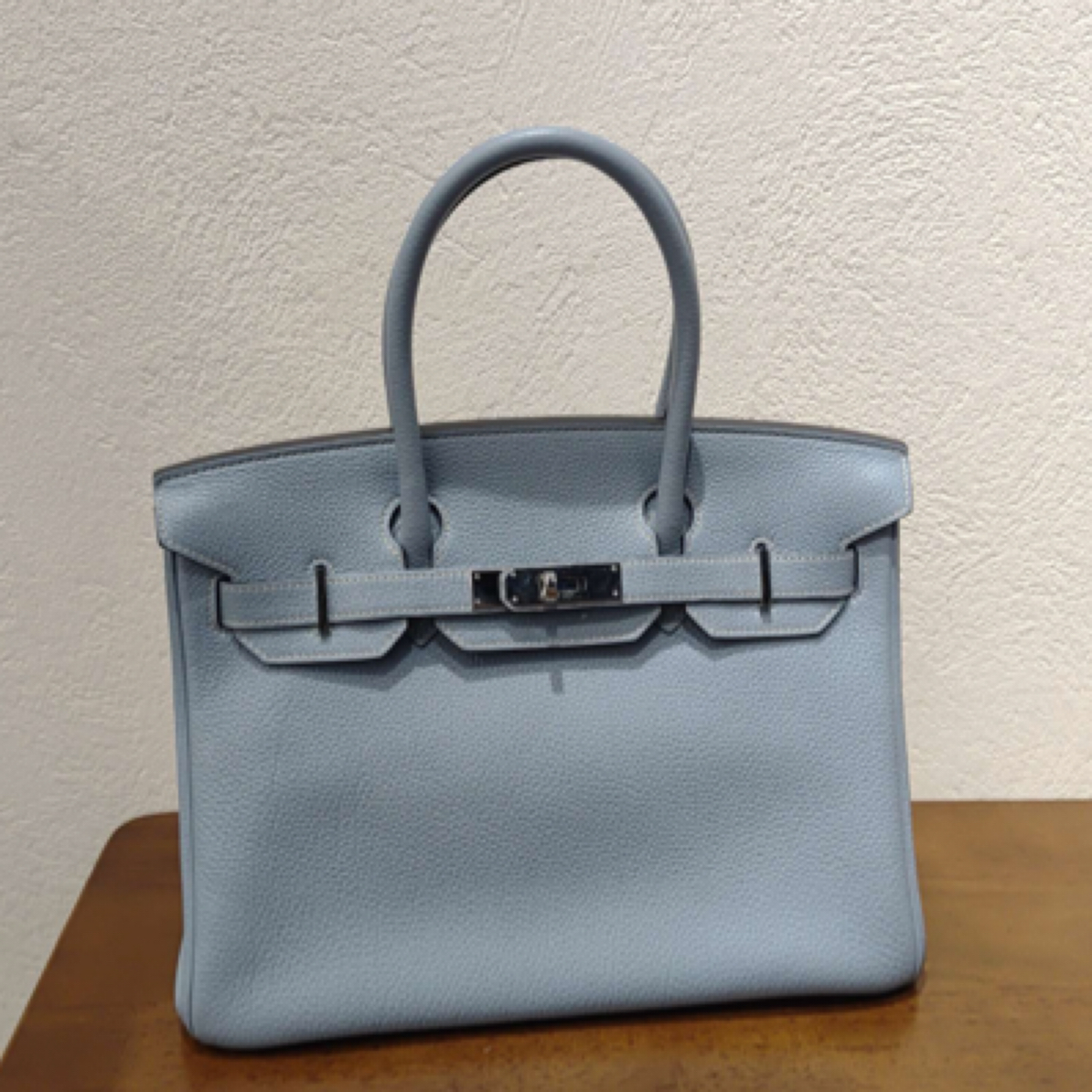 99新 Hermes/爱马仕 冰川蓝birkin30 框Q手提包