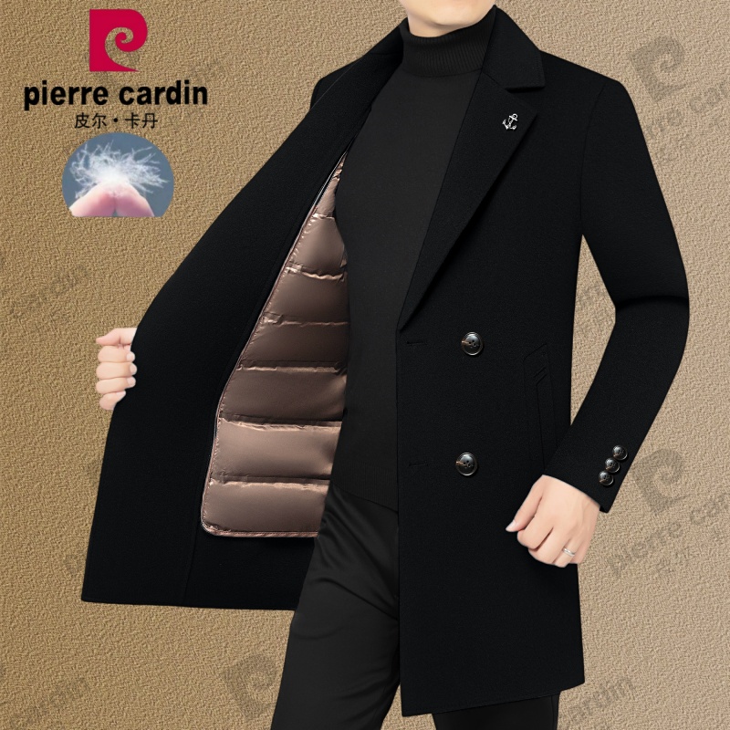 双面呢绵羊毛毛呢大衣男中长款西装领外套皮尔卡丹男装商务可脱卸