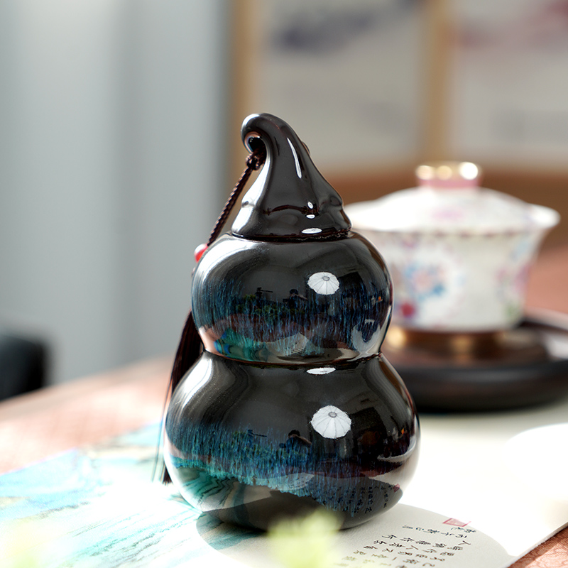  【旺】沙金釉窑变葫芦茶叶罐