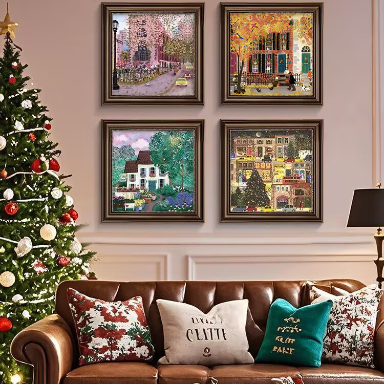 春夏秋冬客厅装饰画四季冬灯挂画圣诞节入户门玄关氛围感摆画FA06