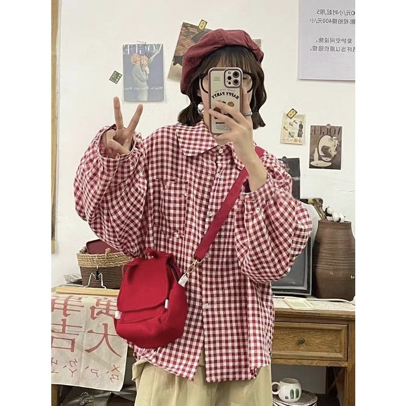红白格子宽松衬衣，！！！！！实物以直播间为准！！！！！