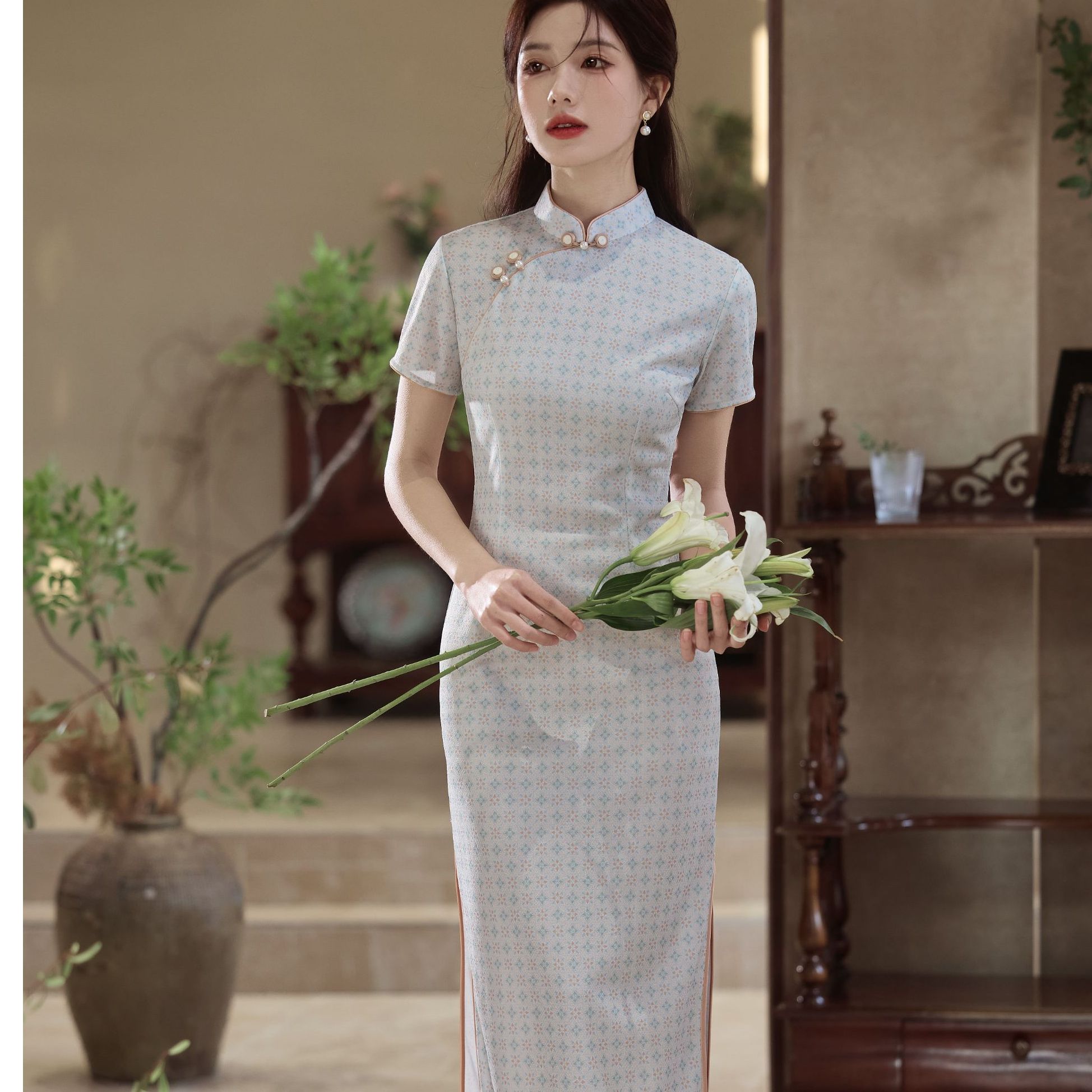 中式文艺少女气质修身旗袍2901