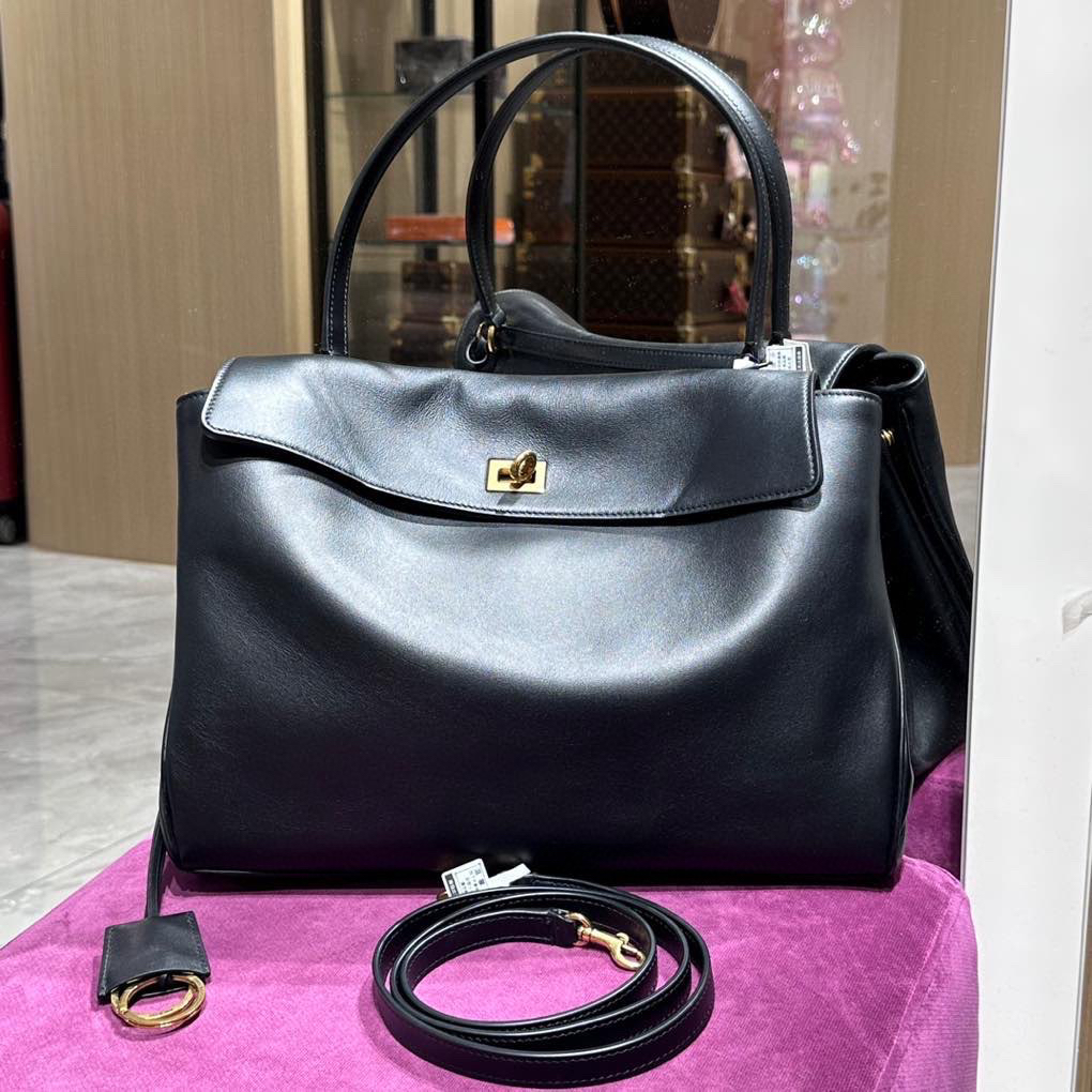 99新 Balenciaga/巴黎世家 黑金rodeo中号手提包
