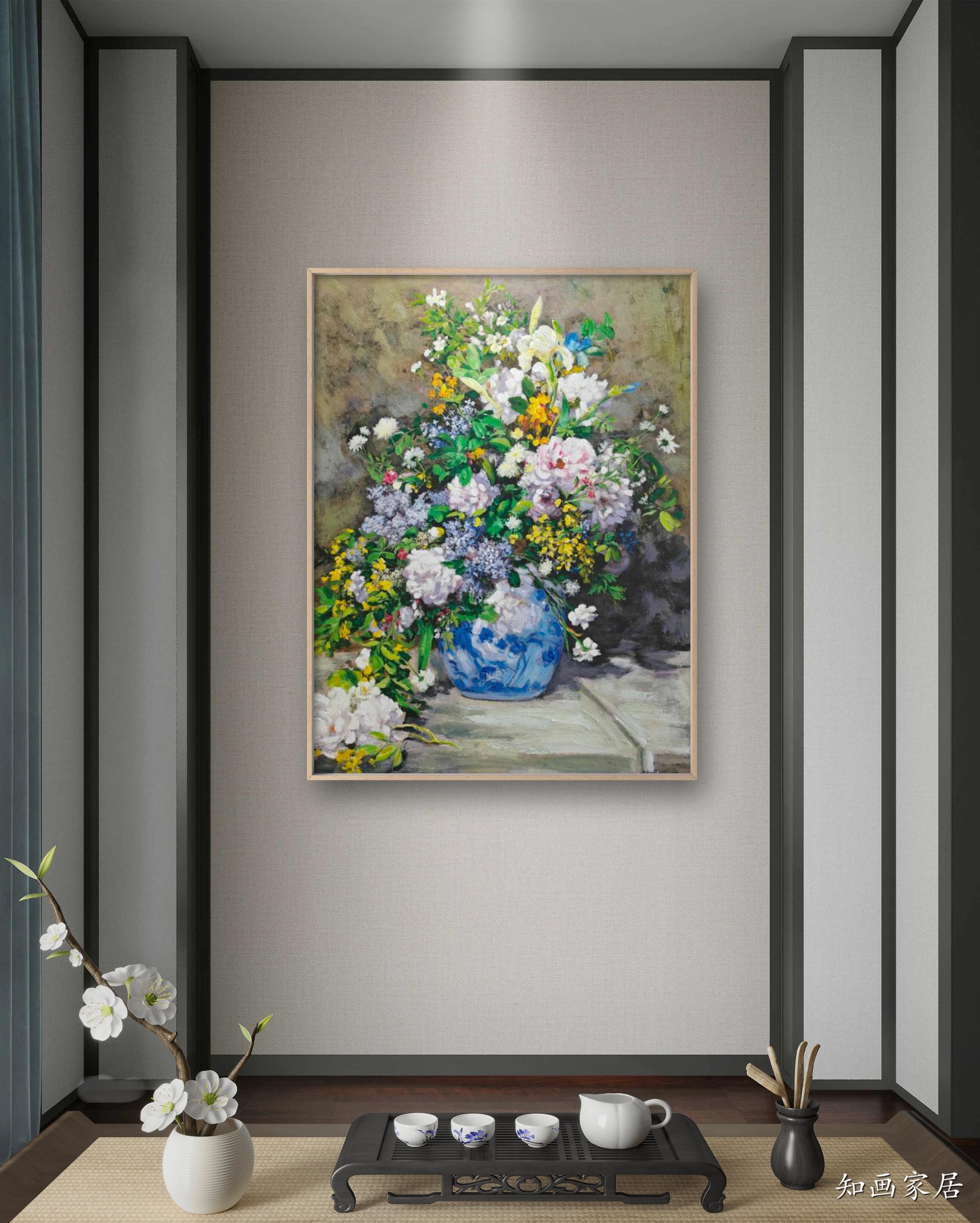 雷诺阿-春之花束 客厅玄关装饰画 实木框