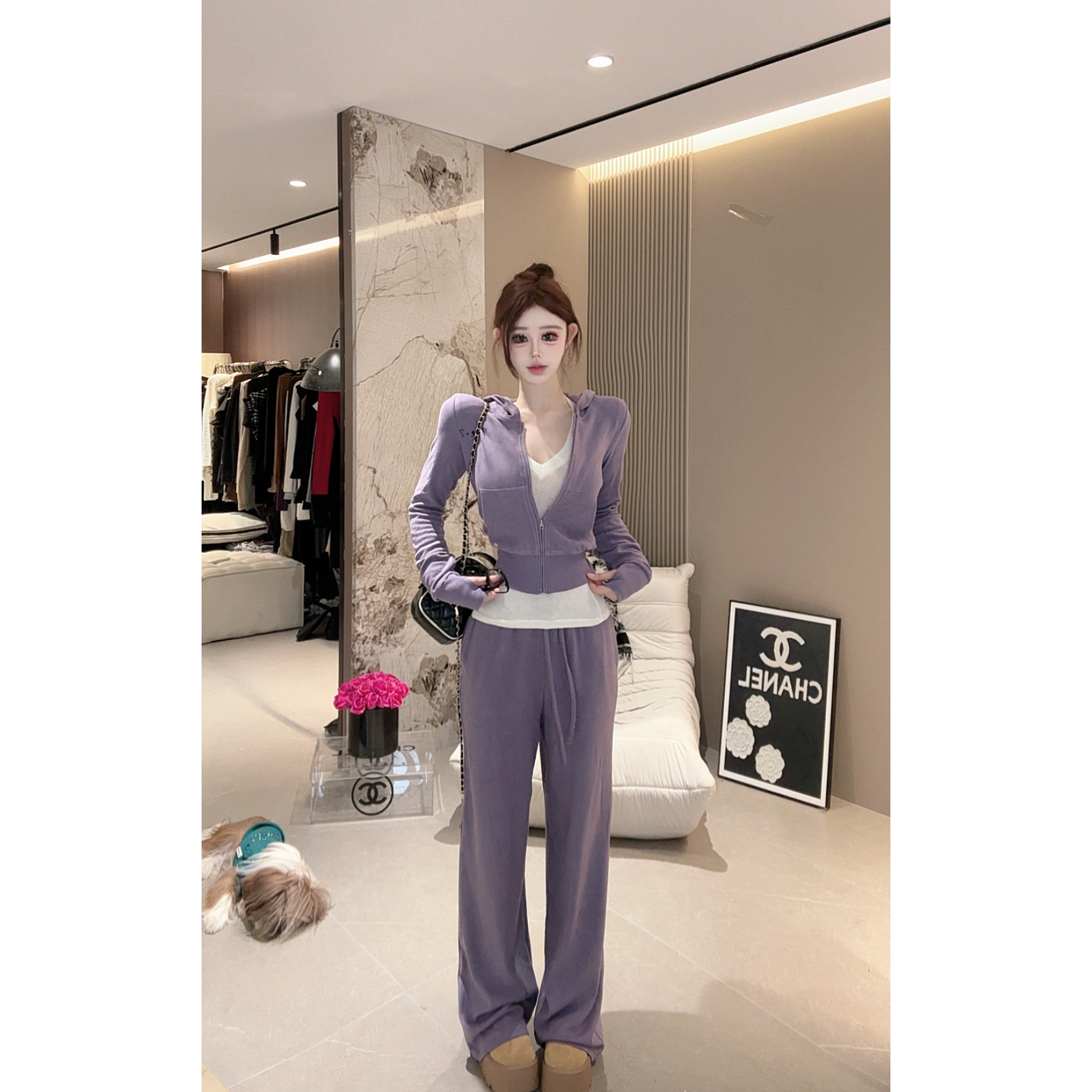 橙路【胶囊系列 柔软罩衫收腰套指卫衣】套装